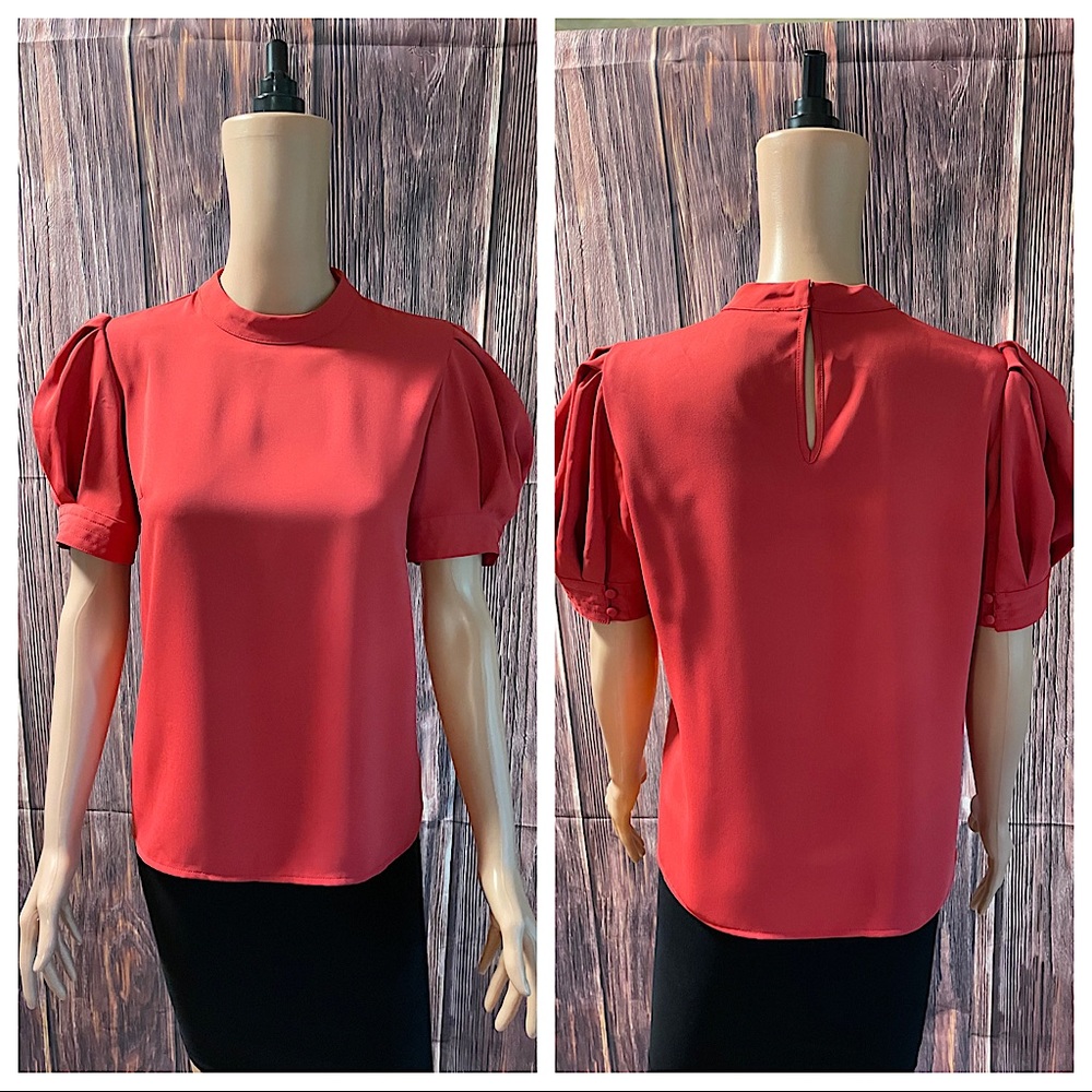 Express size small red business casual contemporary blouse statement sleeve